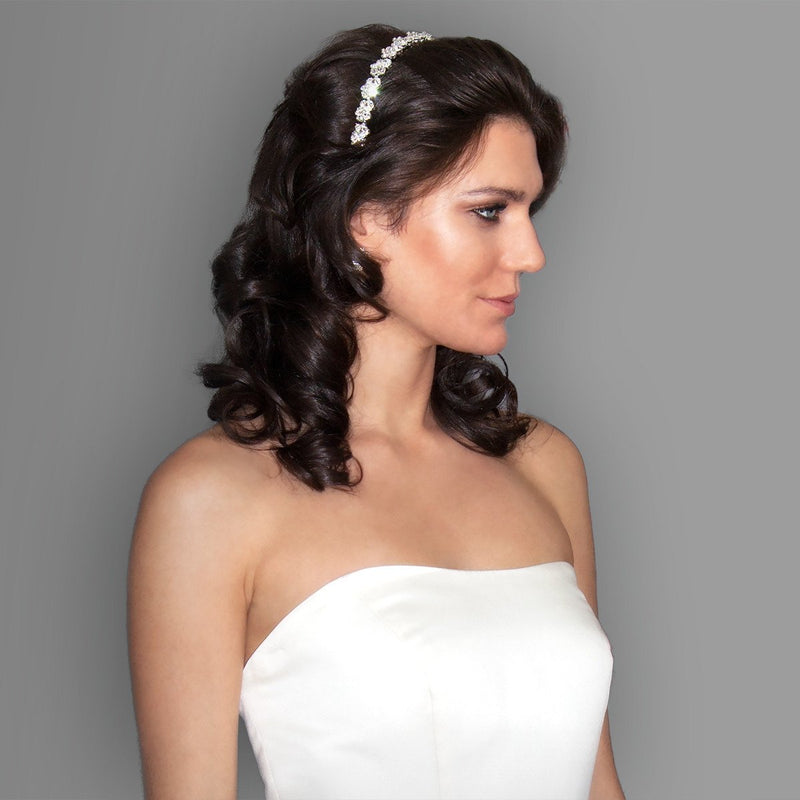 Bridal Headband with Crystal Clusters on model