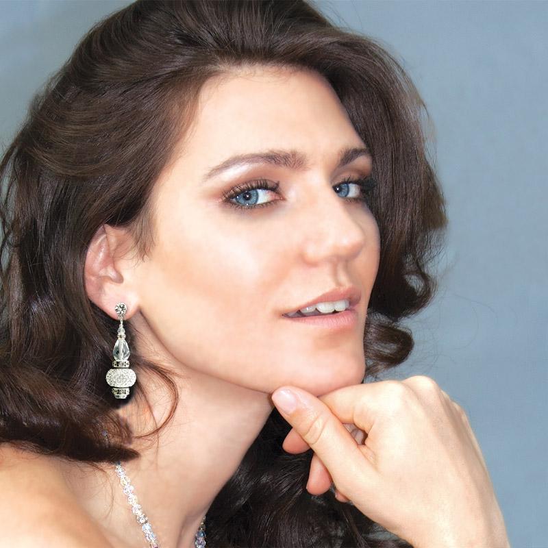 Crystal Drop Earrings with Pavé Charms on model