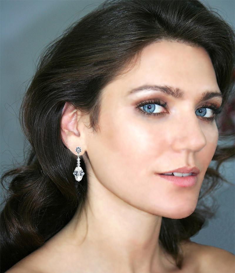 Crystal Bead Earrings with Silver Caps