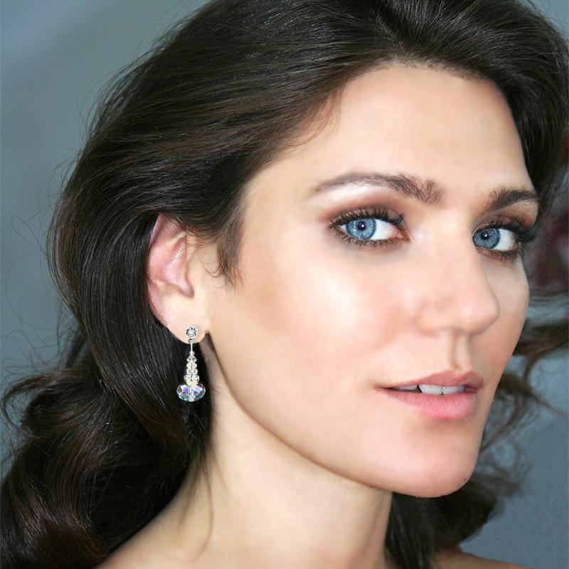 Oval Crystal Drop Earrings with Rondelles on Model