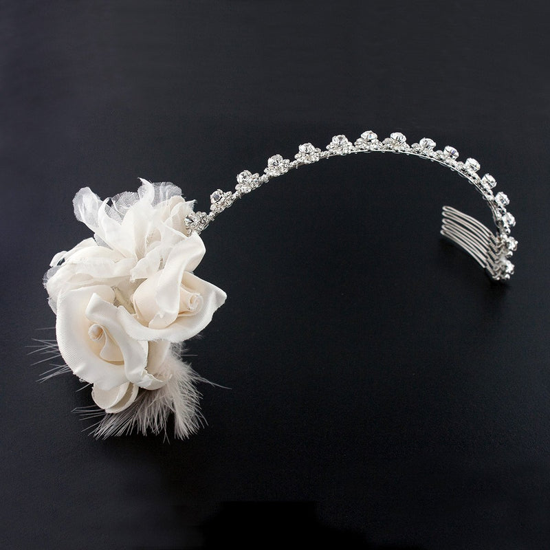 Silk Flower Headband with Feather