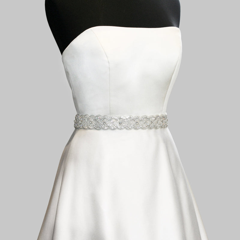 Sash with Scalloped Crystal Applique - on mannequin