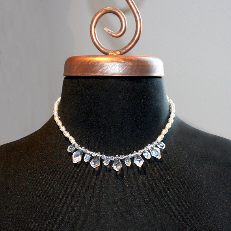 Multi-Drop Crystal Necklace with Pearls