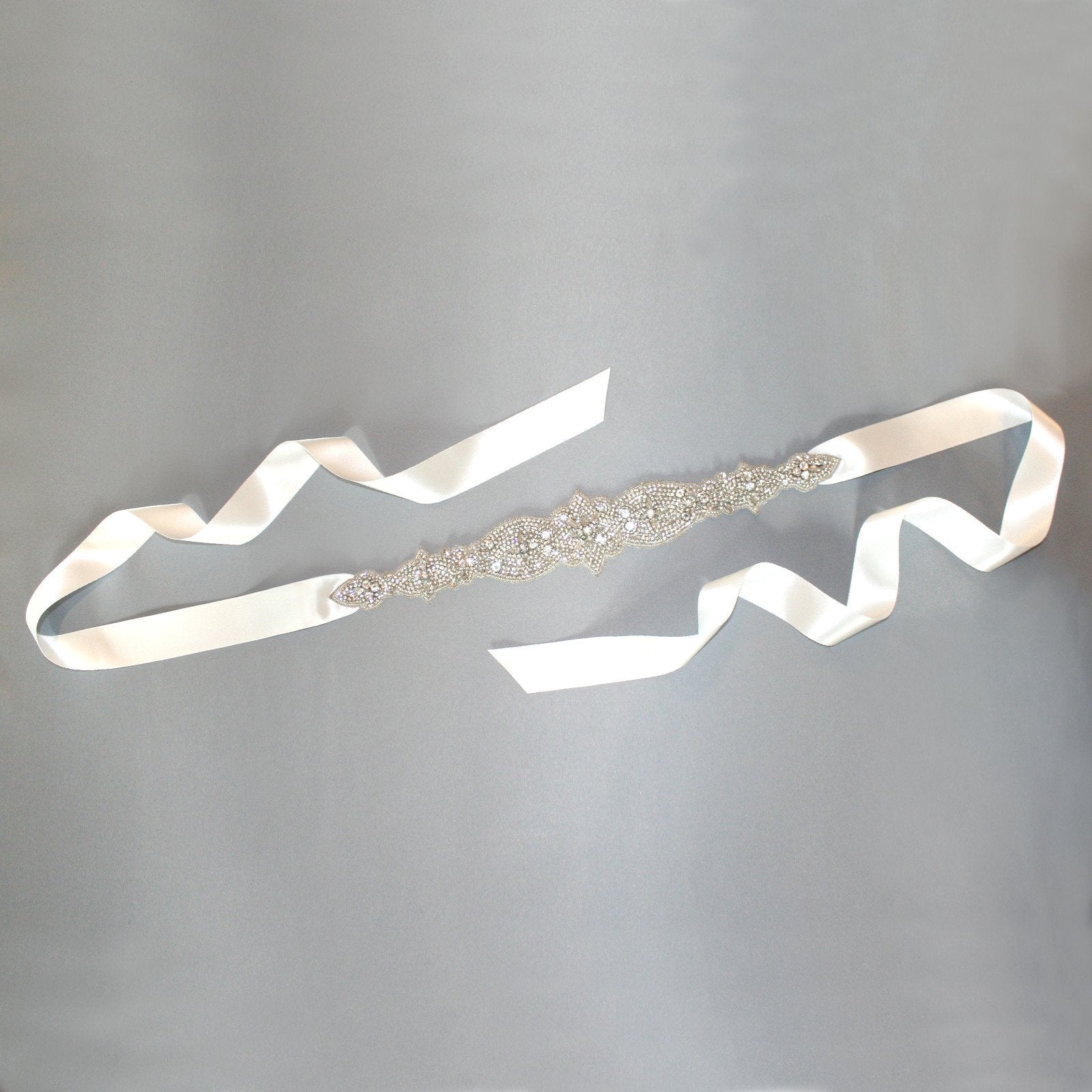 Crystal-Embellished Silver Bridal Sash marlowe-beaded-and-crystal-  main image 2