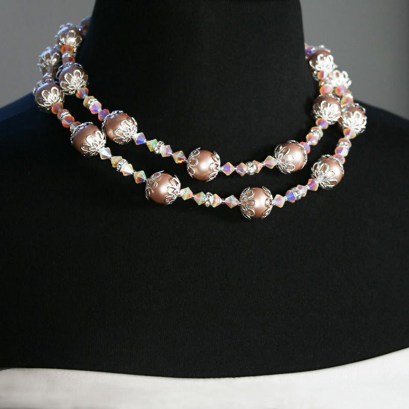 Pink & Champagne Double Row Necklace