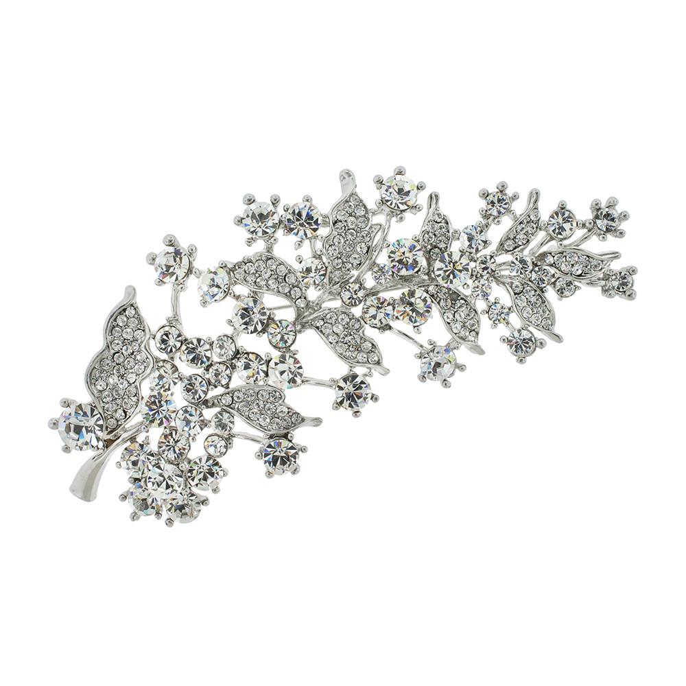 Large Crystal Brooch with Floral Details