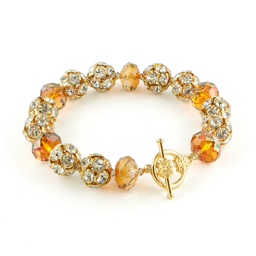 Orange Crystal & Rhinestone Bead Bracelet