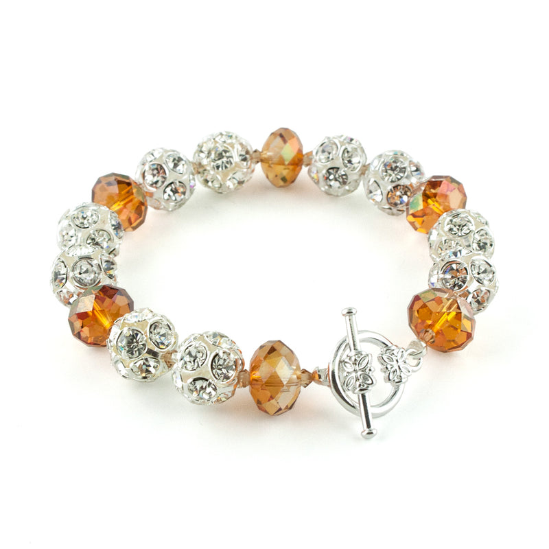 Orange Crystal & Rhinestone Bead Bracelet