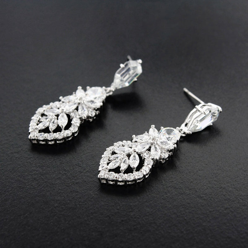 Detailed CZ Earrings - silver