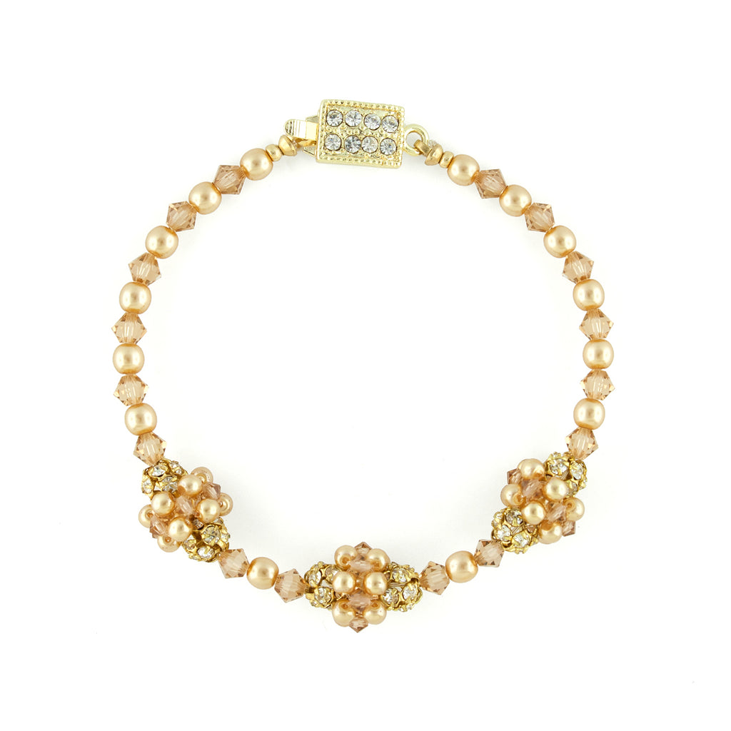 Pearl & Crystal Multi Cluster Bracelet - gold