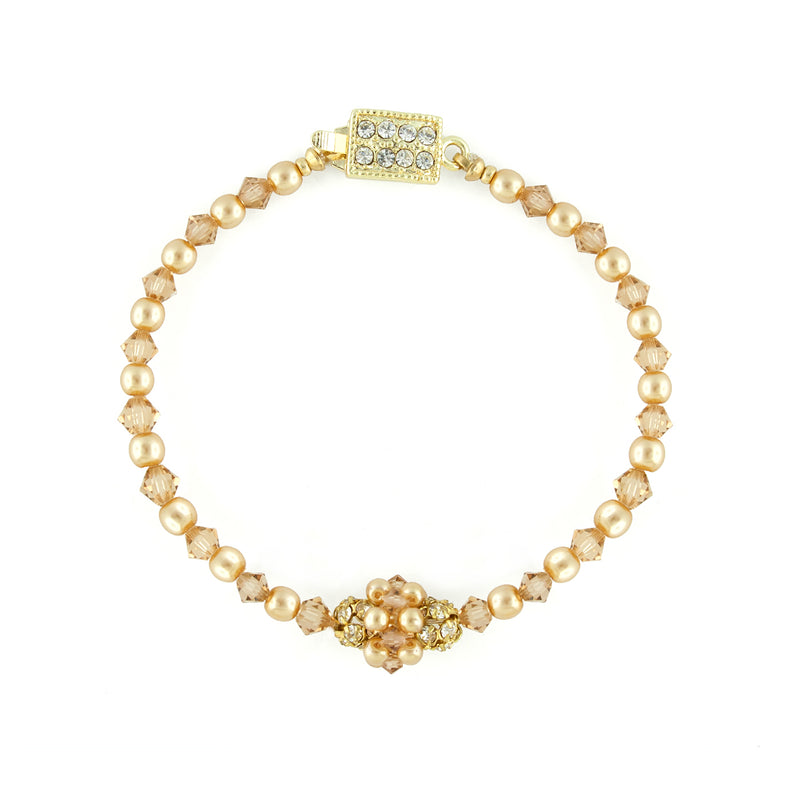 Pearl & Crystal Single Cluster Bracelet - gold
