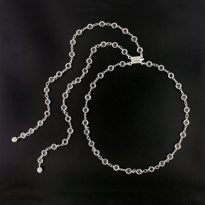 Channel Chain Necklace with Back Drops - rhodium plate