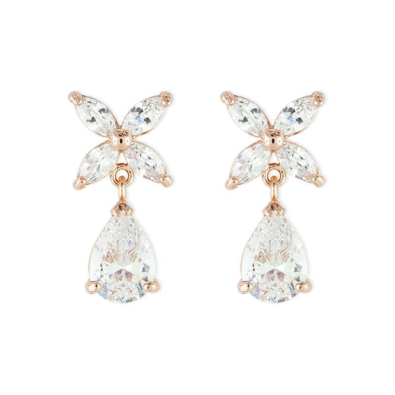 Rose Gold Marquise CZ Earrings with Pear Drop