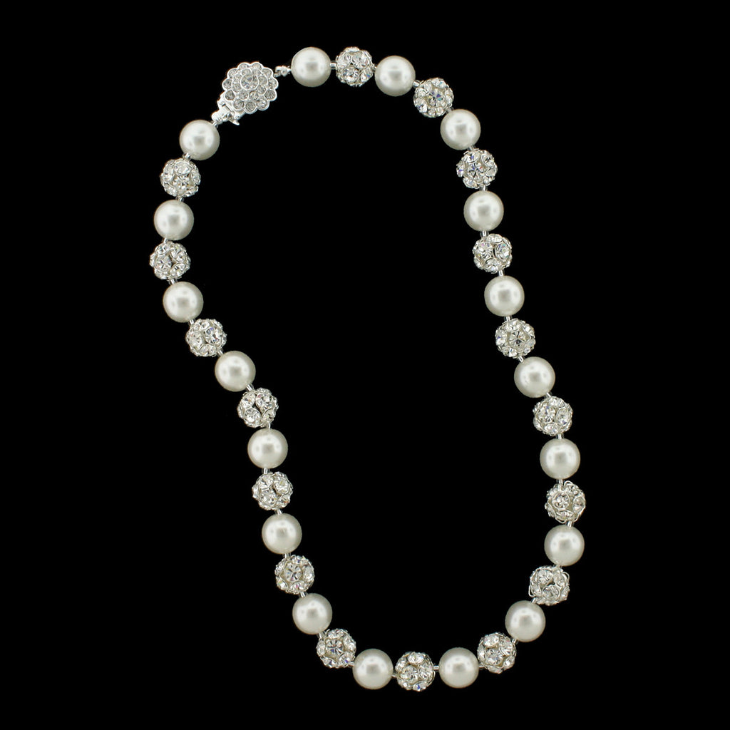 10mm Pearl & Rhinestone Bead Necklace
