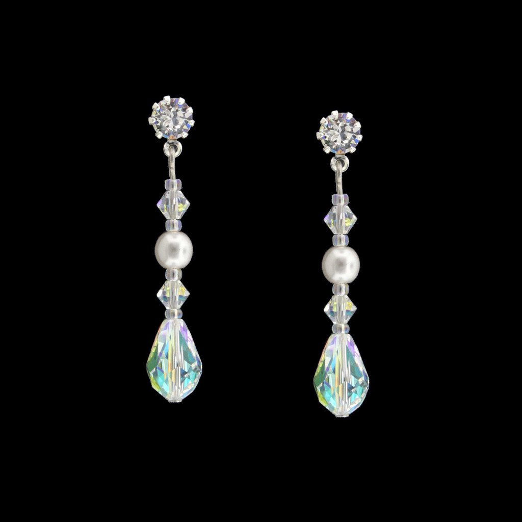 Iridescent Crystal Earrings with Pearl Center