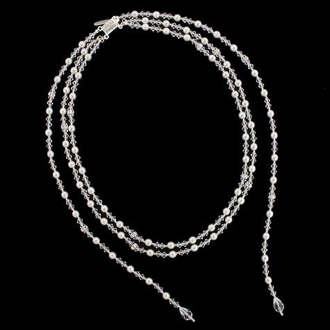 Two Row Necklace with Down-the-Back Lariat - Snow white