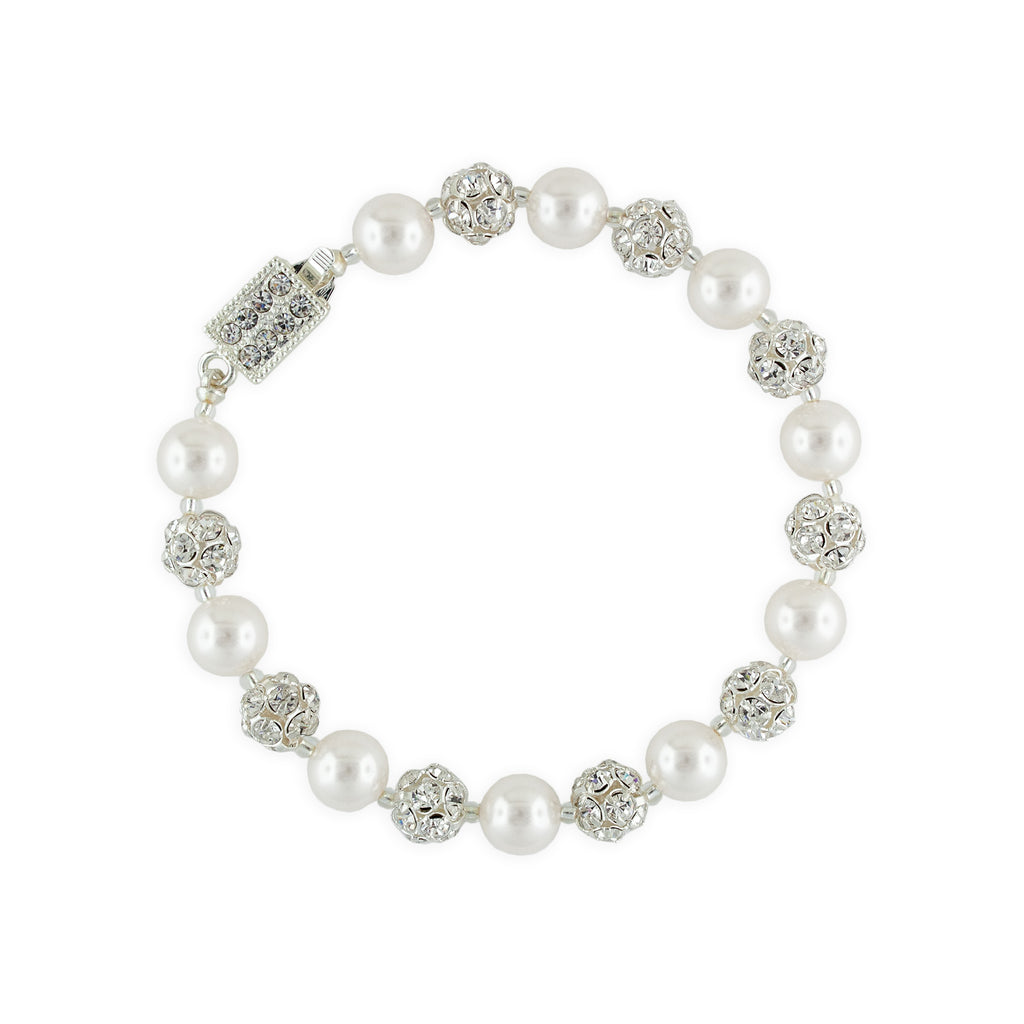 Snow Pearl Bracelet with Rhinestone Beads