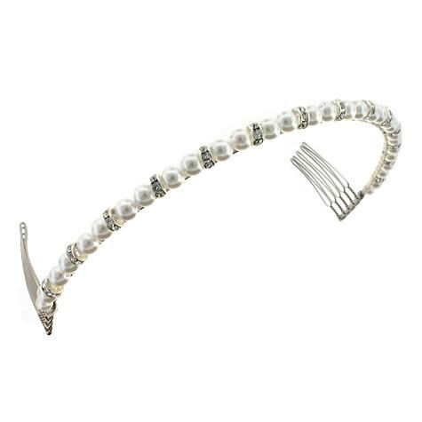 Bridal Headband with Glass Pearl & Rondelles - stark white