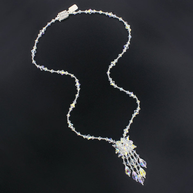 Iridescent Crystal Necklace with Center Cluster