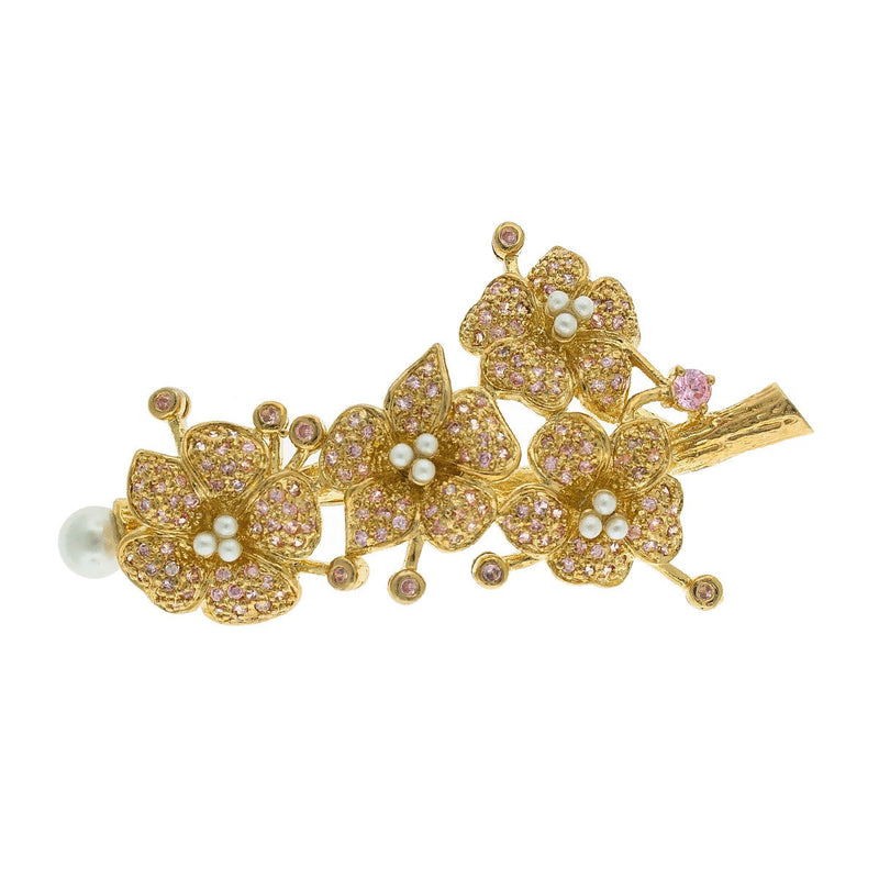 Intricate Floral Brooch with Pink CZ